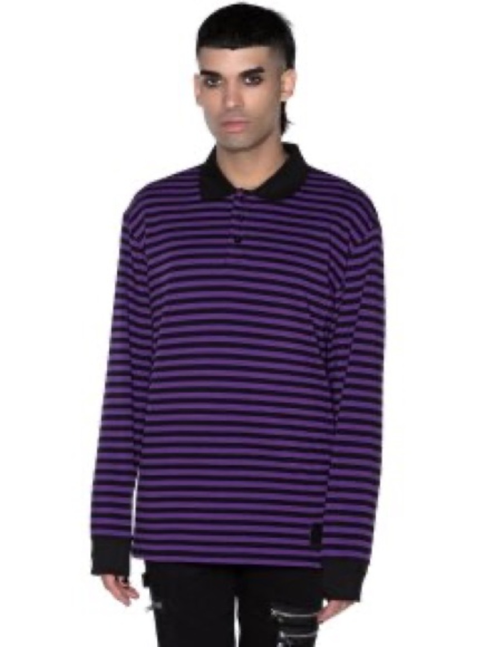 KILLSTAR Damon long sleeve collared stripe black/plum grunge punk unisex shirt